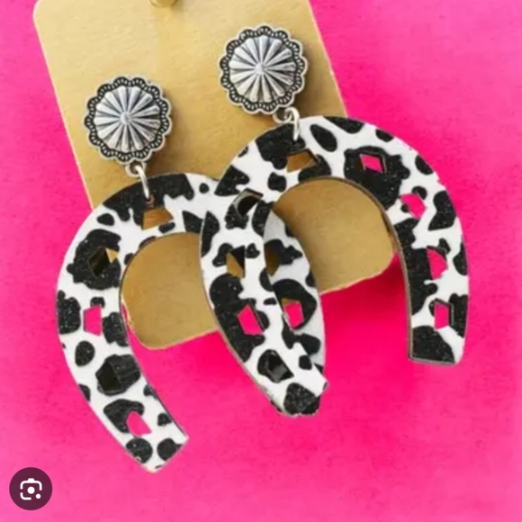 Black and White Cow Print Earrings - Picture 5 of 6